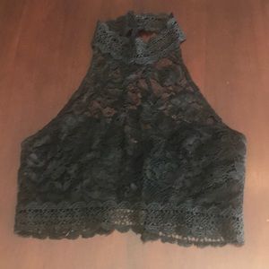 Lace high neck crop top